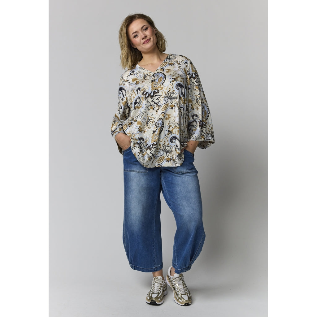Gozzip Woman GElse-Marie Blouse Blouse Sand with blue print