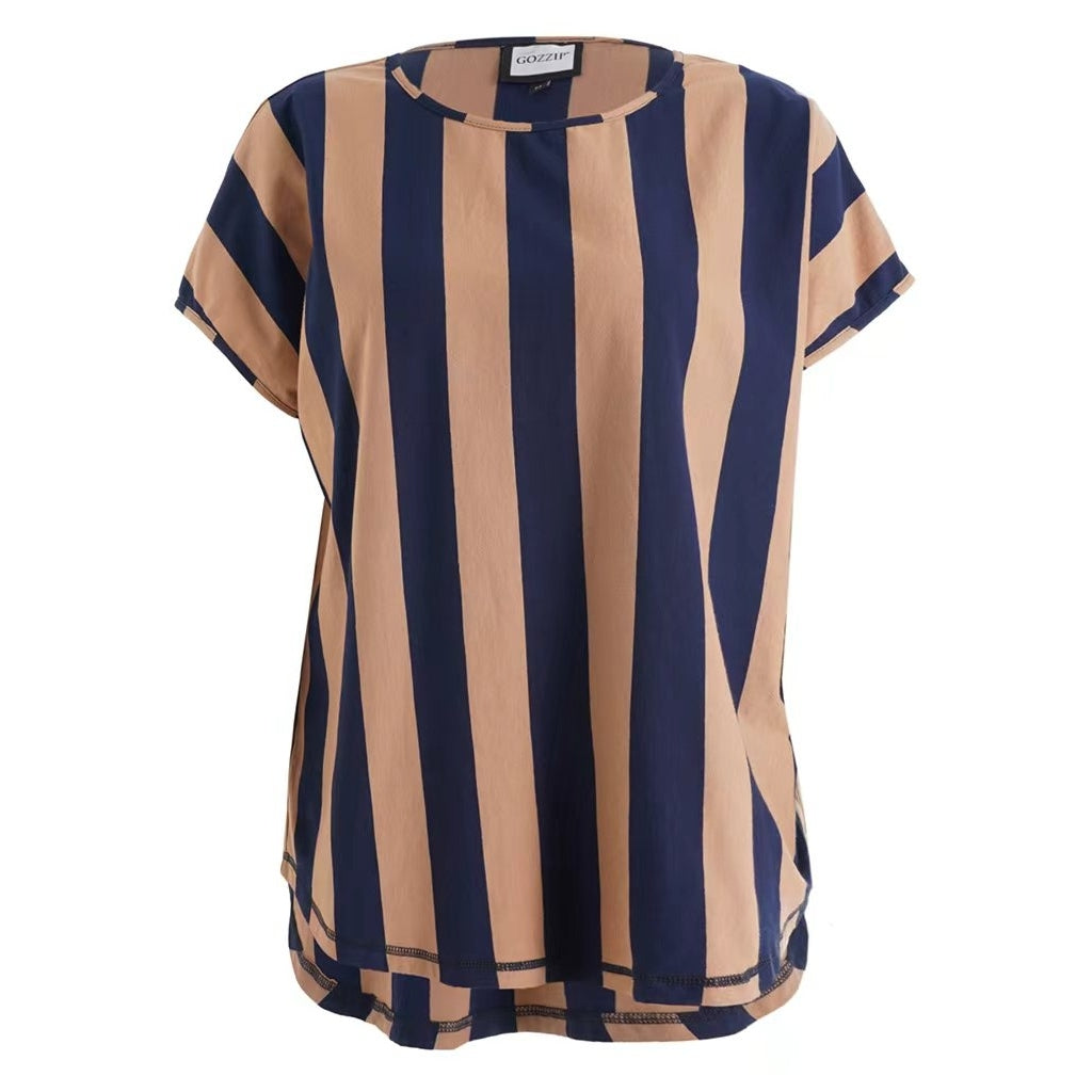 Gozzip Woman GGitte T-shirt striped T-Shirt Navy/Sand stripe