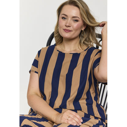 Gozzip Woman GGitte T-shirt striped T-Shirt Navy/Sand stripe
