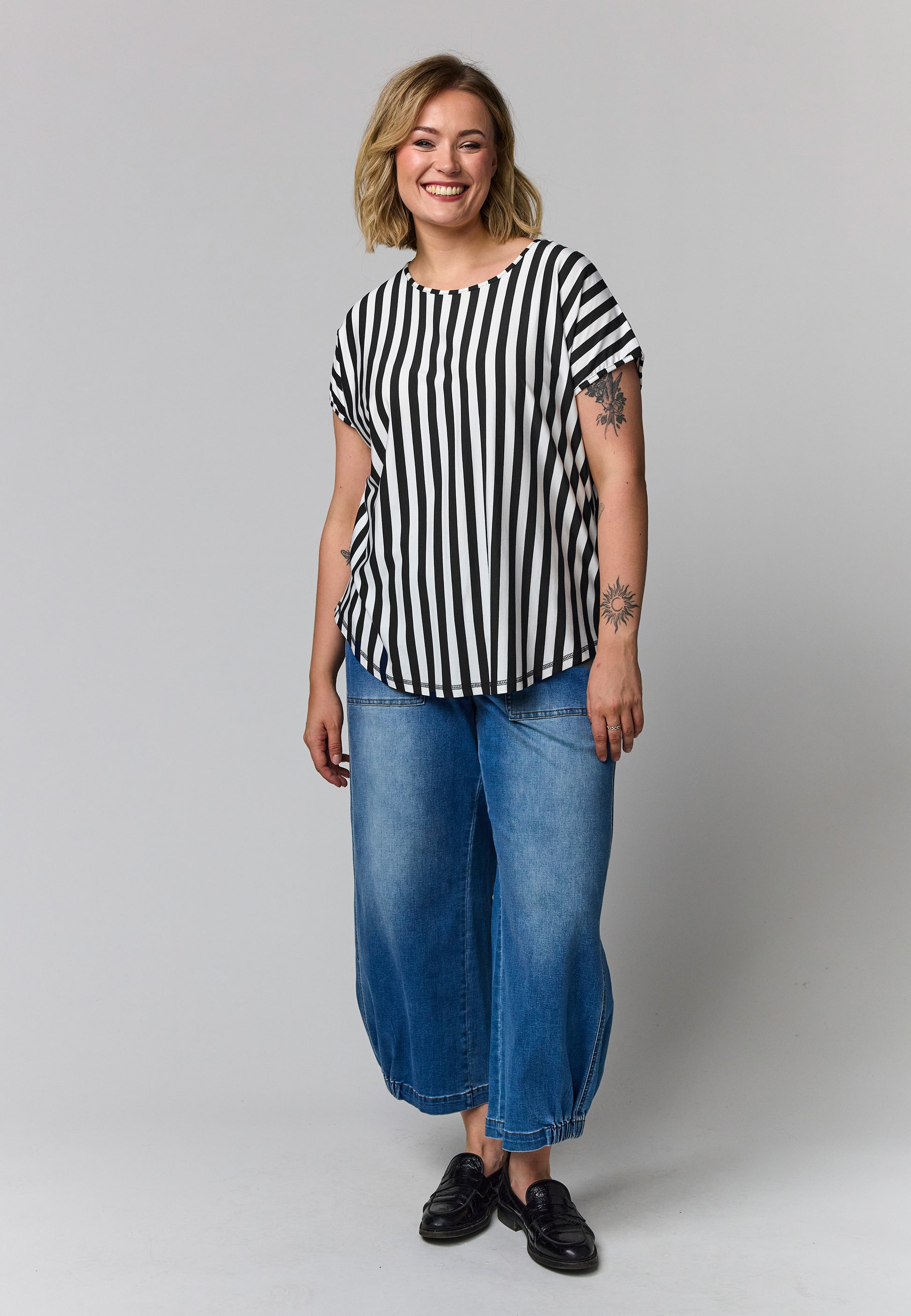 Gozzip Woman GGitte T-shirt striped T-Shirt Black/Offwhite stripes