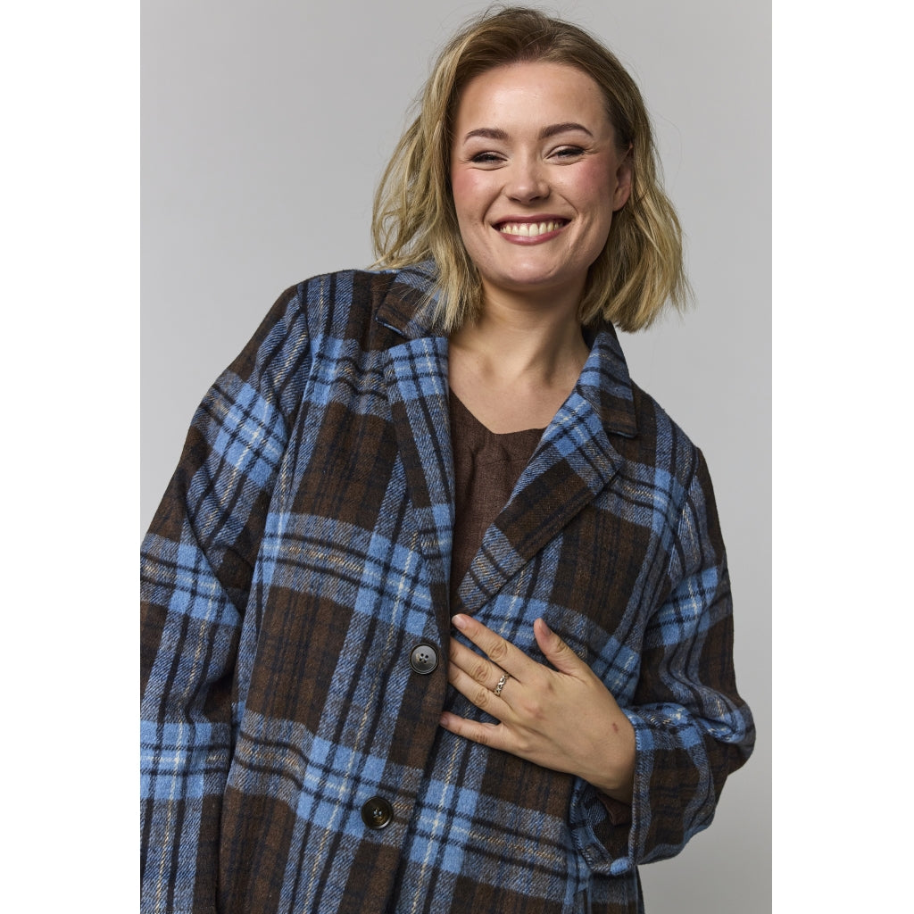 Gozzip Woman GHuld Coat Coat Blue brown checks