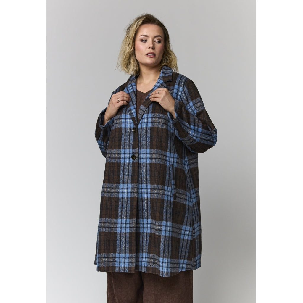 Gozzip Woman GHuld Coat Coat Blue brown checks