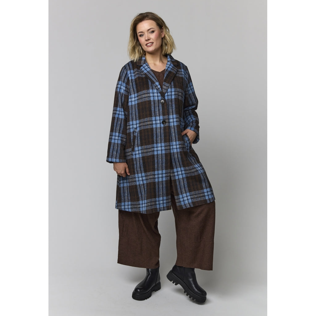 Gozzip Woman GHuld Coat Coat Blue brown checks