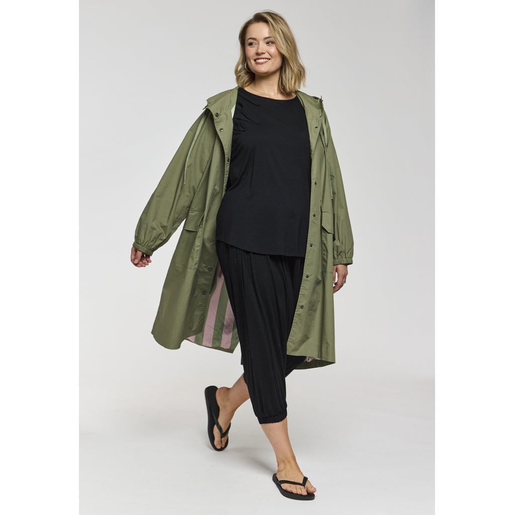 Gozzip Woman GLiss Long Trenchcoat Jacket Green with green/rose lining