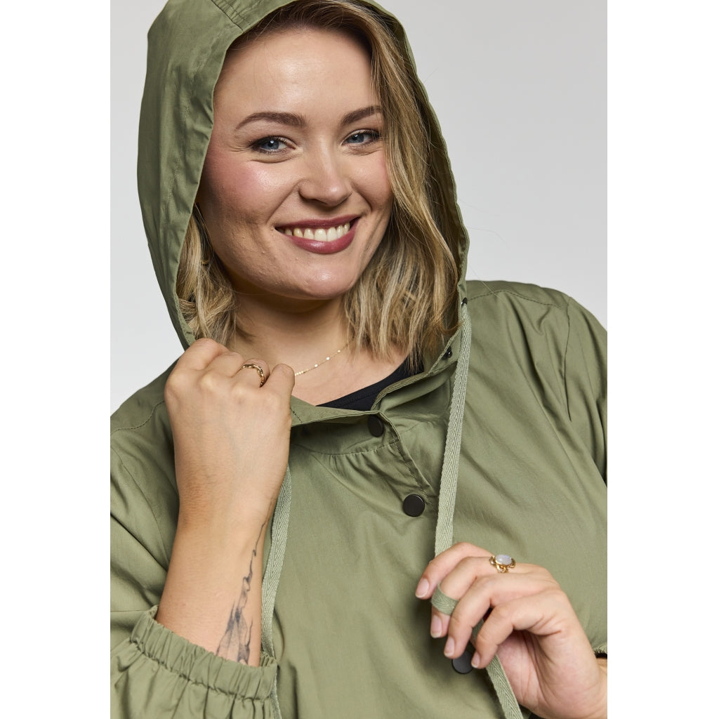 Gozzip Woman GLiss Long Trenchcoat Jacket Green with green/rose lining