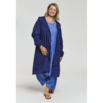 Gozzip Woman GLiss Long Trenchcoat Jacket Navy with light blue/sand lining