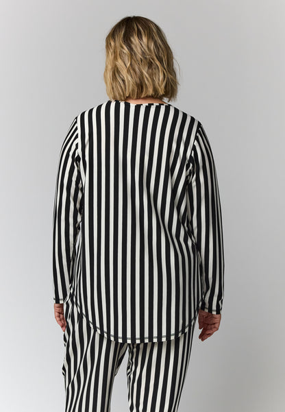Gozzip Woman Gitte t-shirt with long sleeves with stripe T-Shirt Black/Offwhite stripes